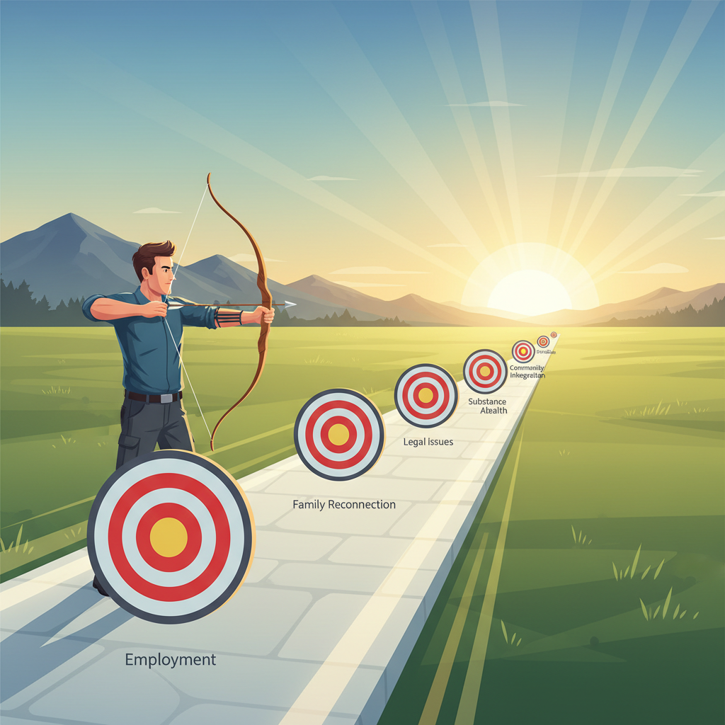 Man shooting arrows at reentry barriers - Jesus Christ is Lord Man shooting arrows to address common reentry barriers.
