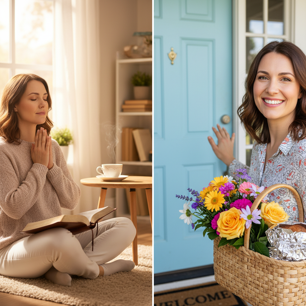 Woman in prayer and serving her neighbor